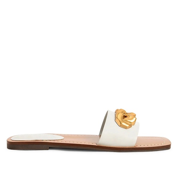 Charles & Keith Chain Accent Leather Slide Sandals in Cream and Gold - Picture 4 of 10